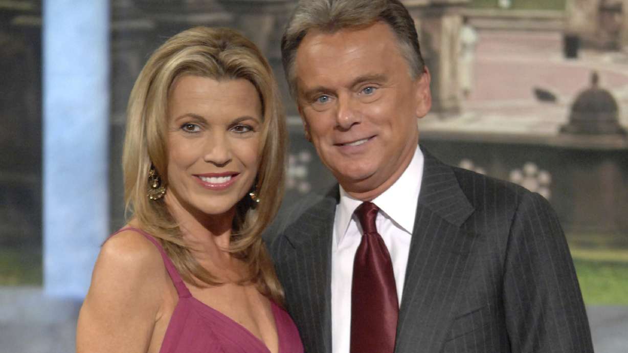 Vanna White, left, and Pat Sajak make an appearance at Radio City Music Hall in New York on Sept. 29, 2007. White paid an emotional tribute to her cohost of four decades.