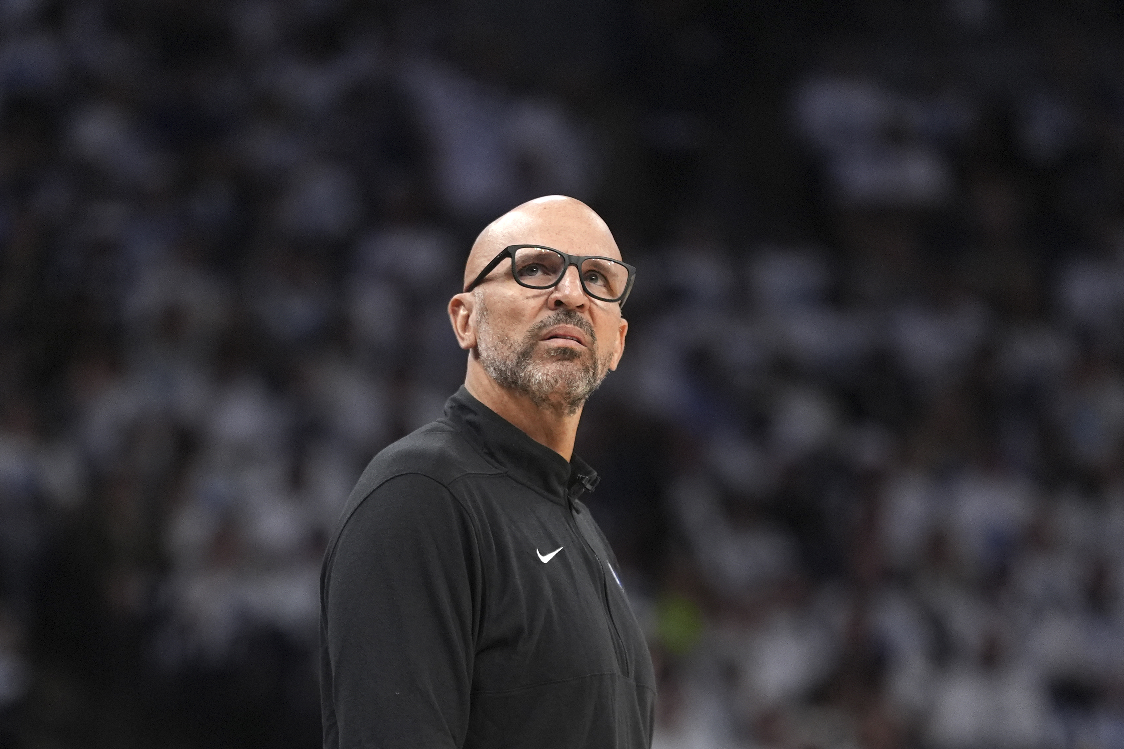 Dallas Mavericks head coach Jason Kidd pauses on the sideline during the second half of Game 5 of the Western Conference finals in the NBA basketball playoffs against the Minnesota Timberwolves, Thursday, May 30, 2024, in Minneapolis. 