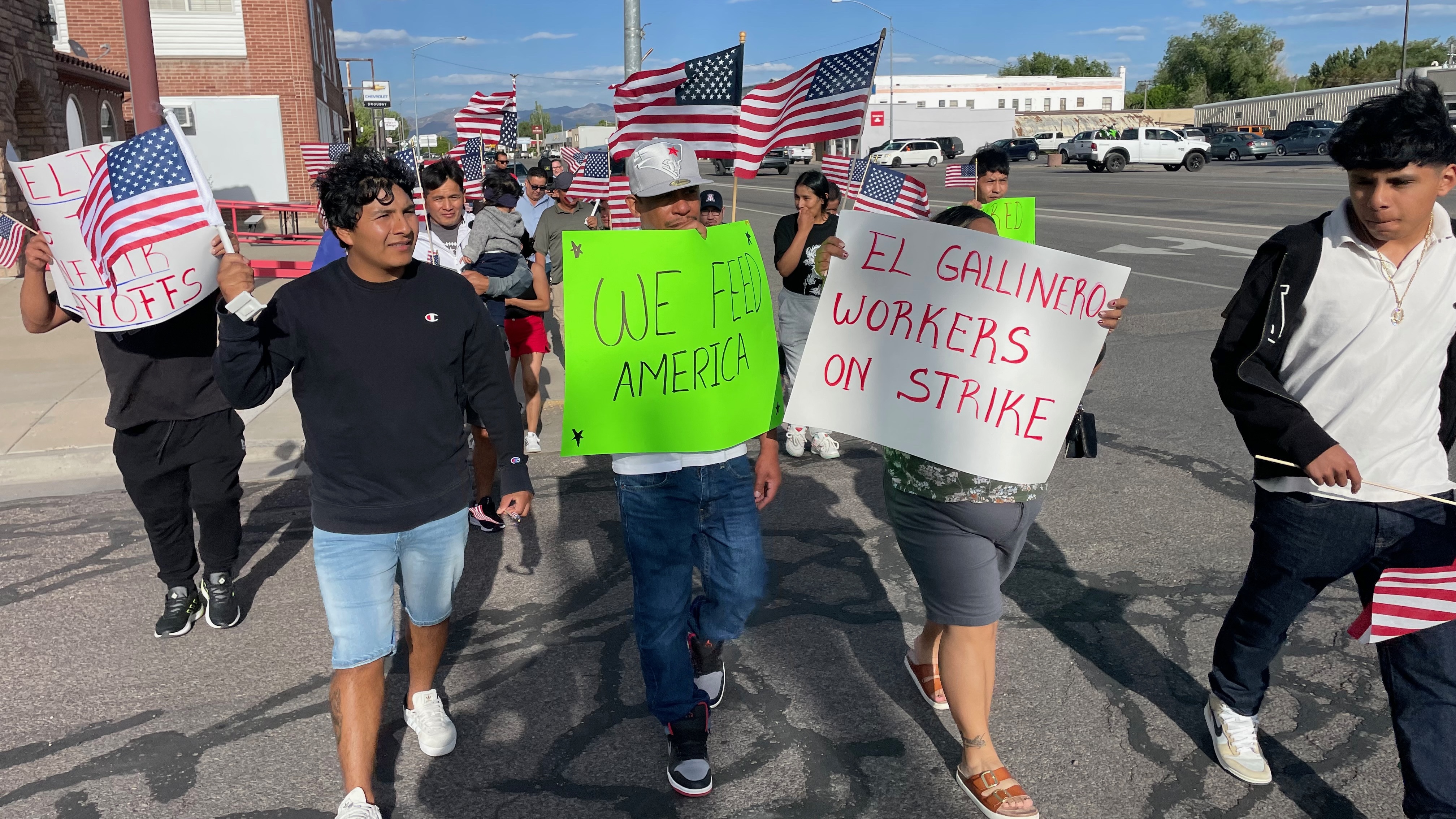 Workers let go from Delta Egg Farm in Delta and their supporters protest in the city on May 22. Perhaps 100 of them have been rehired, says a representative from the firm that previously contracted them.