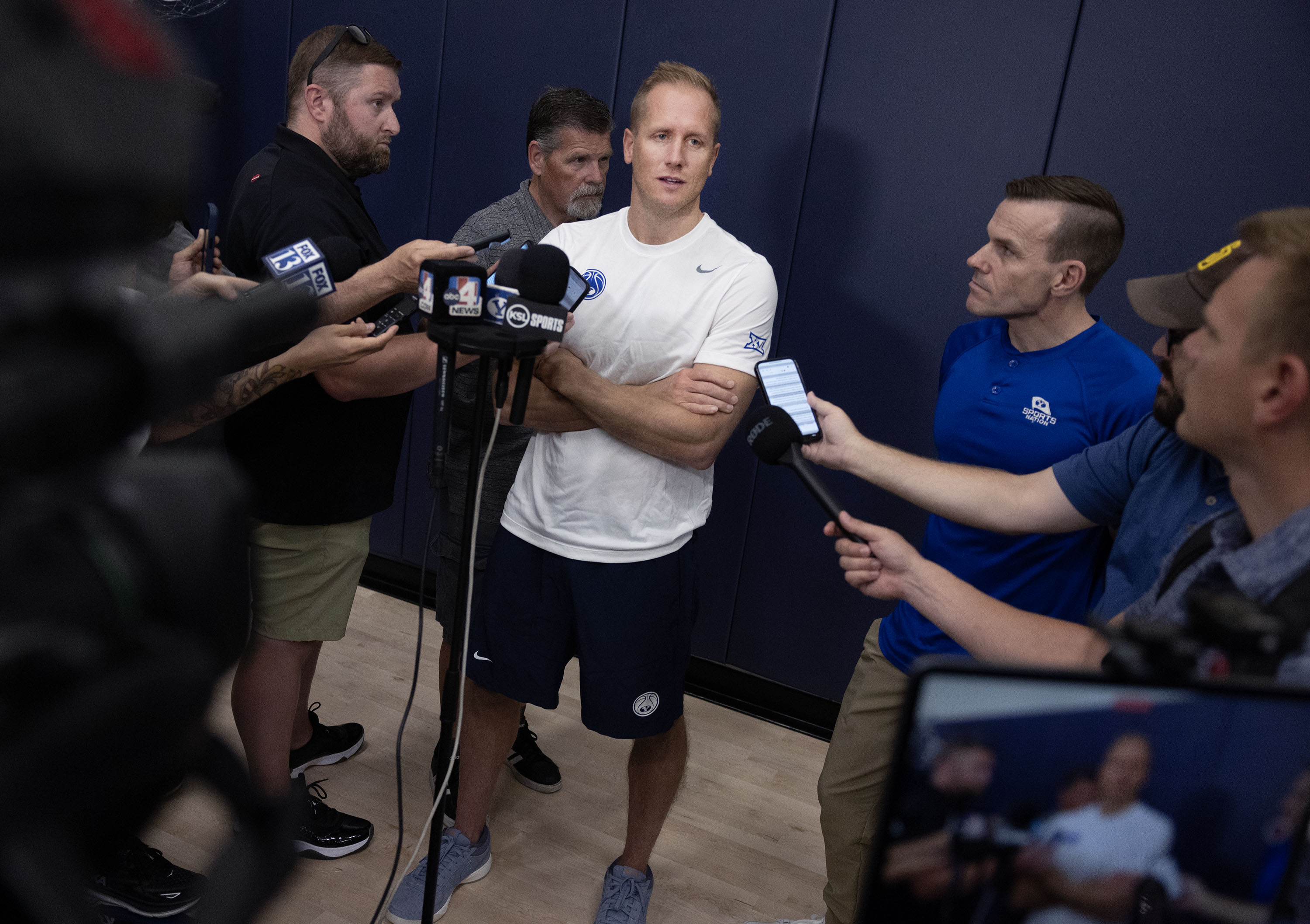 BYU's head men's basketball coach Kevin Young speaks to reporters after practice at BYU in Provo on Thursday, June 6, 2024.