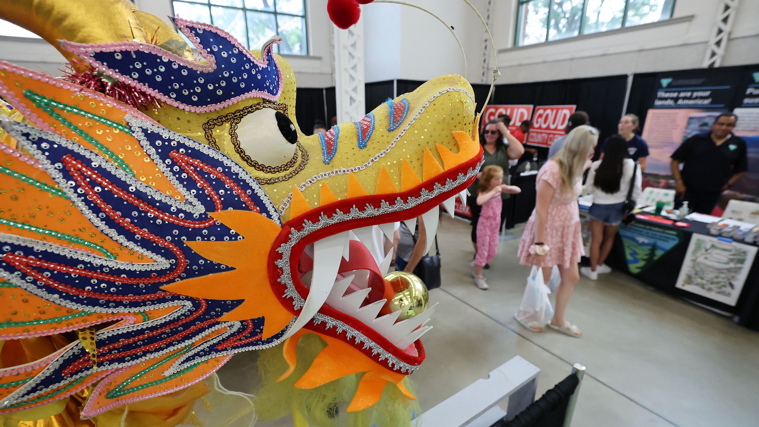 A Chinese dragon head is displayed during the annual Asian Festival at the Utah State Fairpark in Salt Lake City on July 9, 2022. The Utah Asian Festival returns on Saturday.
