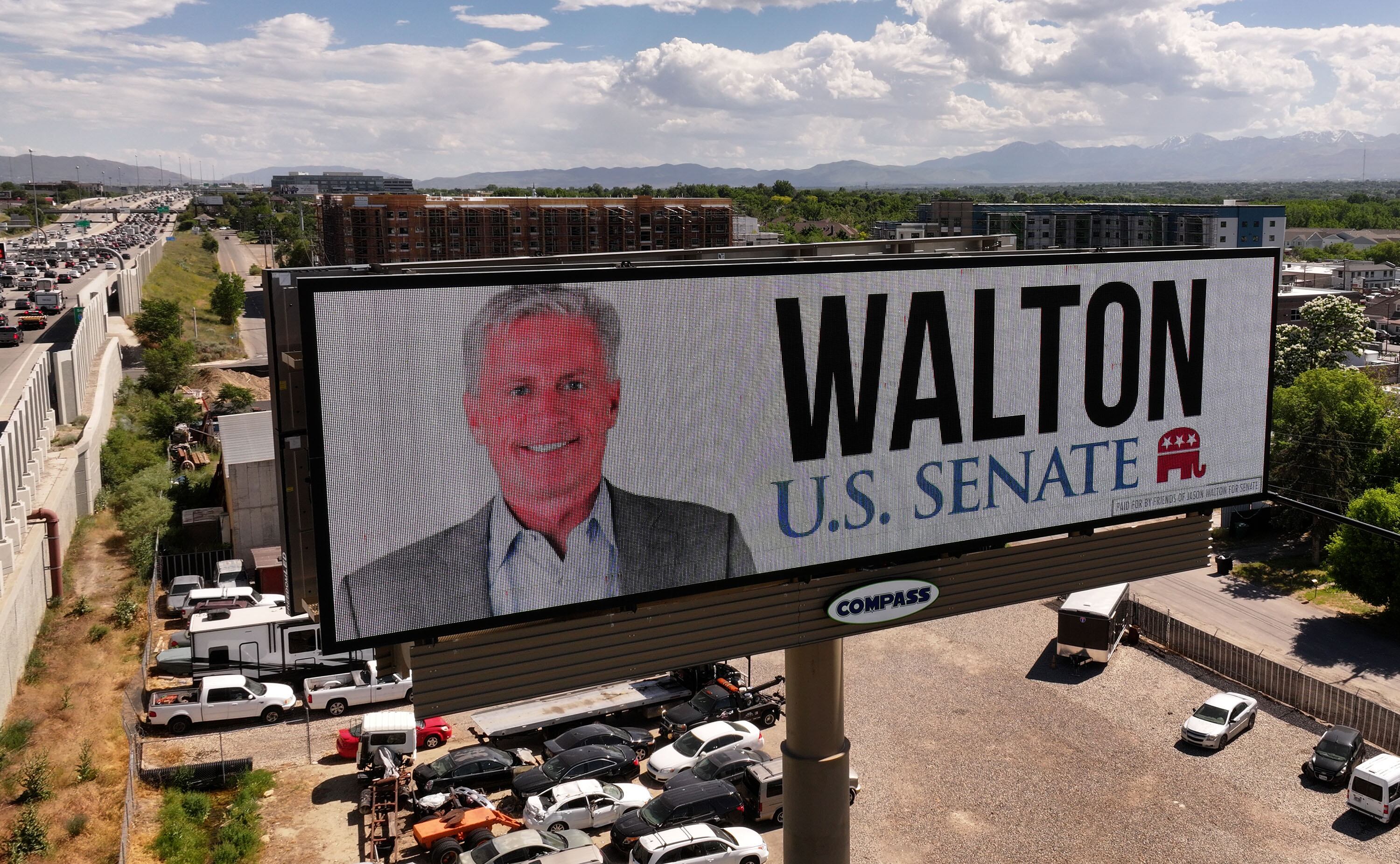 A campaign billboard for U.S. Senate candidate Jason Walton in Salt Lake County on Thursday, June 6, 2024.