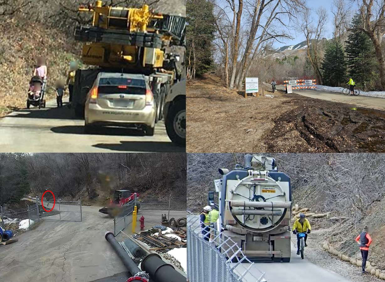 People move past closure signs or construction vehicles during times City Creek Canyon was closed to visitors over the past few months. Salt Lake City Public Utilities officials say they've had an uptick of "close calls," so they're adding more signage to remind people the canyon is closed on weekdays.