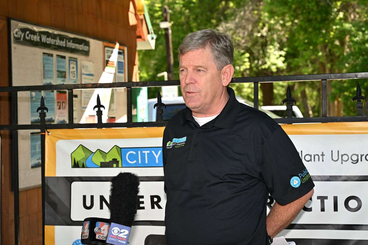 Jesse Stewart, deputy director of Salt Lake City's Department of Public Utilities, speaks during a news conference Friday to highlight public safety concerns related to increased pedestrian and cyclist traffic in areas of City Creek Canyon which are restricted due to construction.