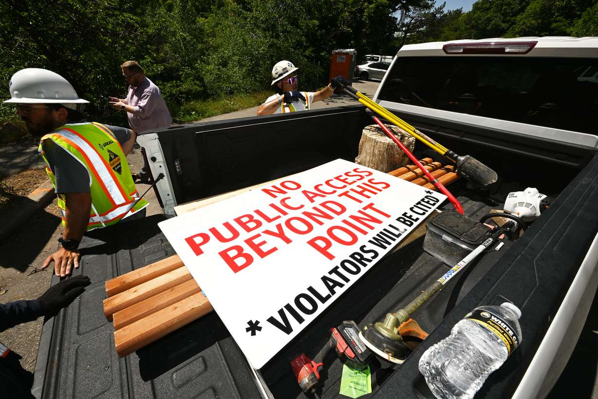 One of several signs that will be placed in City Creek Canyon due to public safety concerns related to increased pedestrian and cyclist traffic in areas of City Creek Canyon, which are restricted due to construction.
