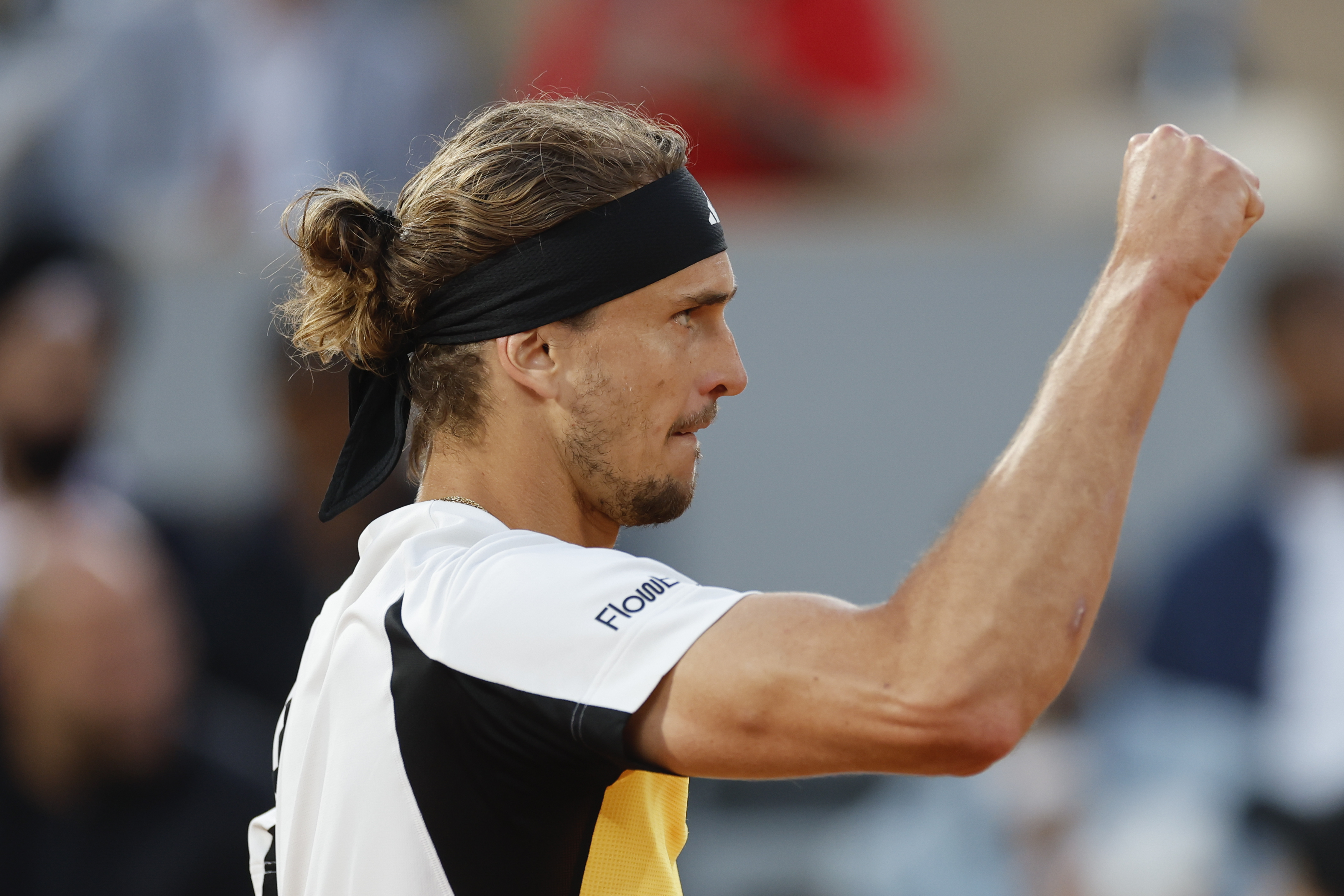 Germany's Alexander Zverev clenches his fist after winning the third set during his semifinal match of the French Open tennis tournament against Norway's Casper Ruud at the Roland Garros stadium in Paris, Friday, June 7, 2024. 