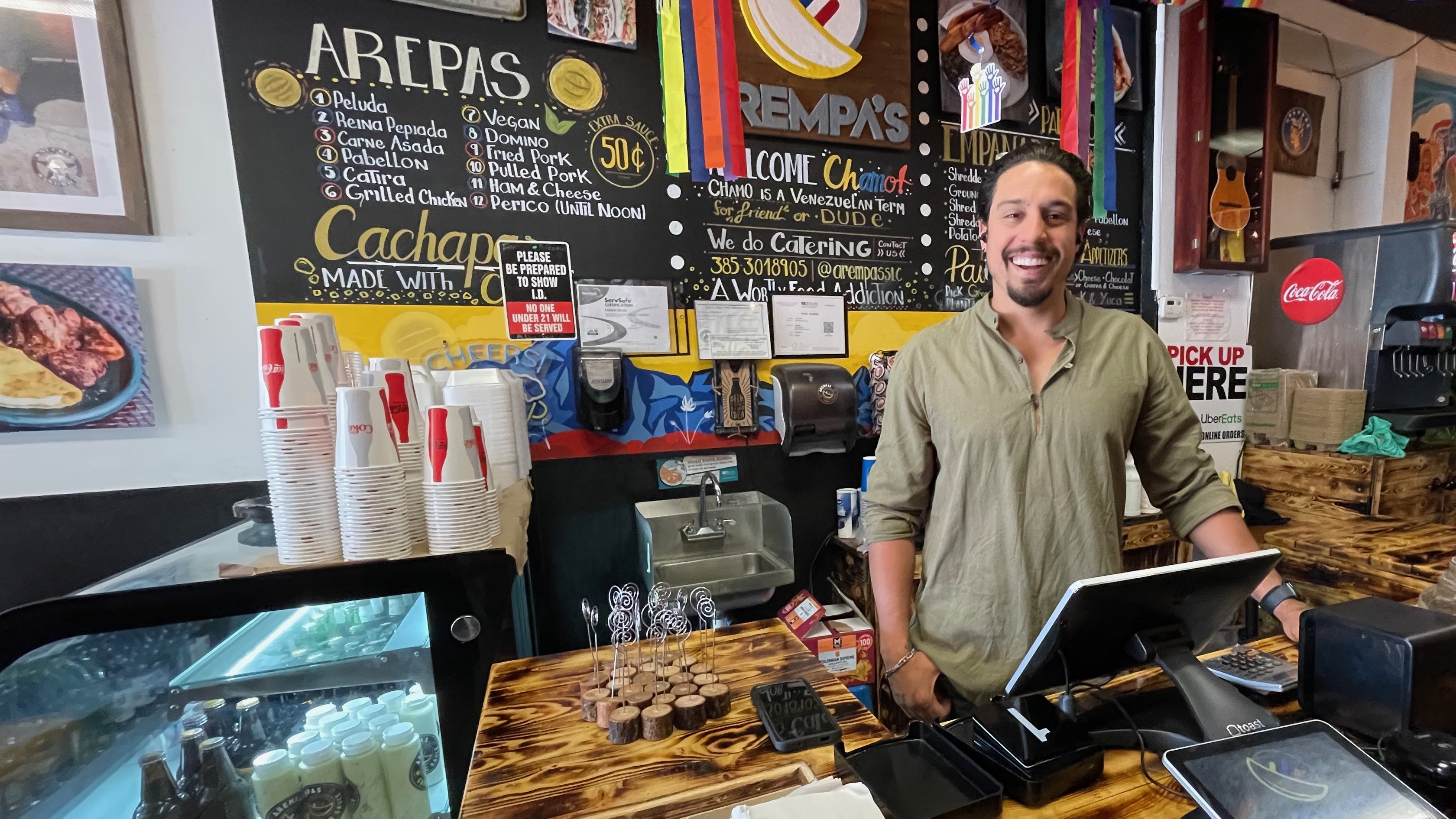 Erick Bernia inside the Salt Lake City Arempas, a family-operated restaurant featuring Venezuelan food on Thursday.