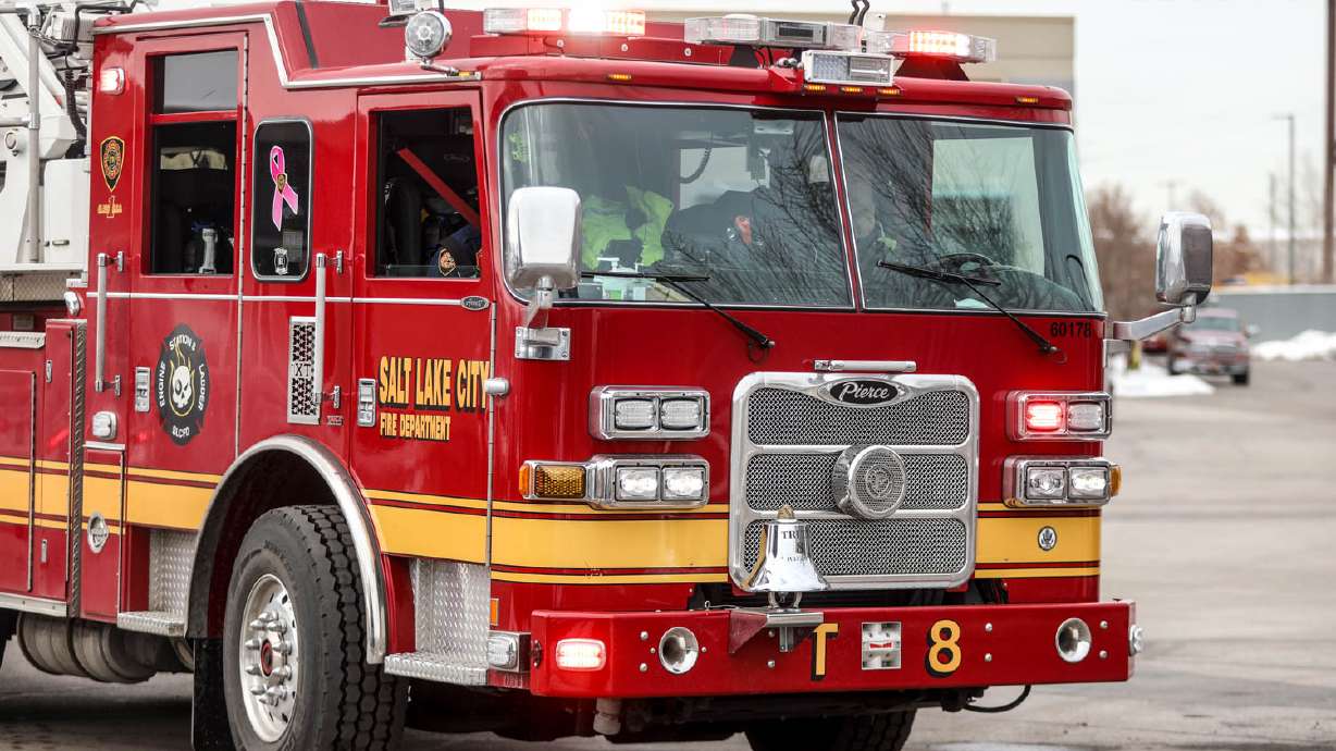 Salt Lake City firefighters respond to a fire on Friday, Feb. 19, 2021.