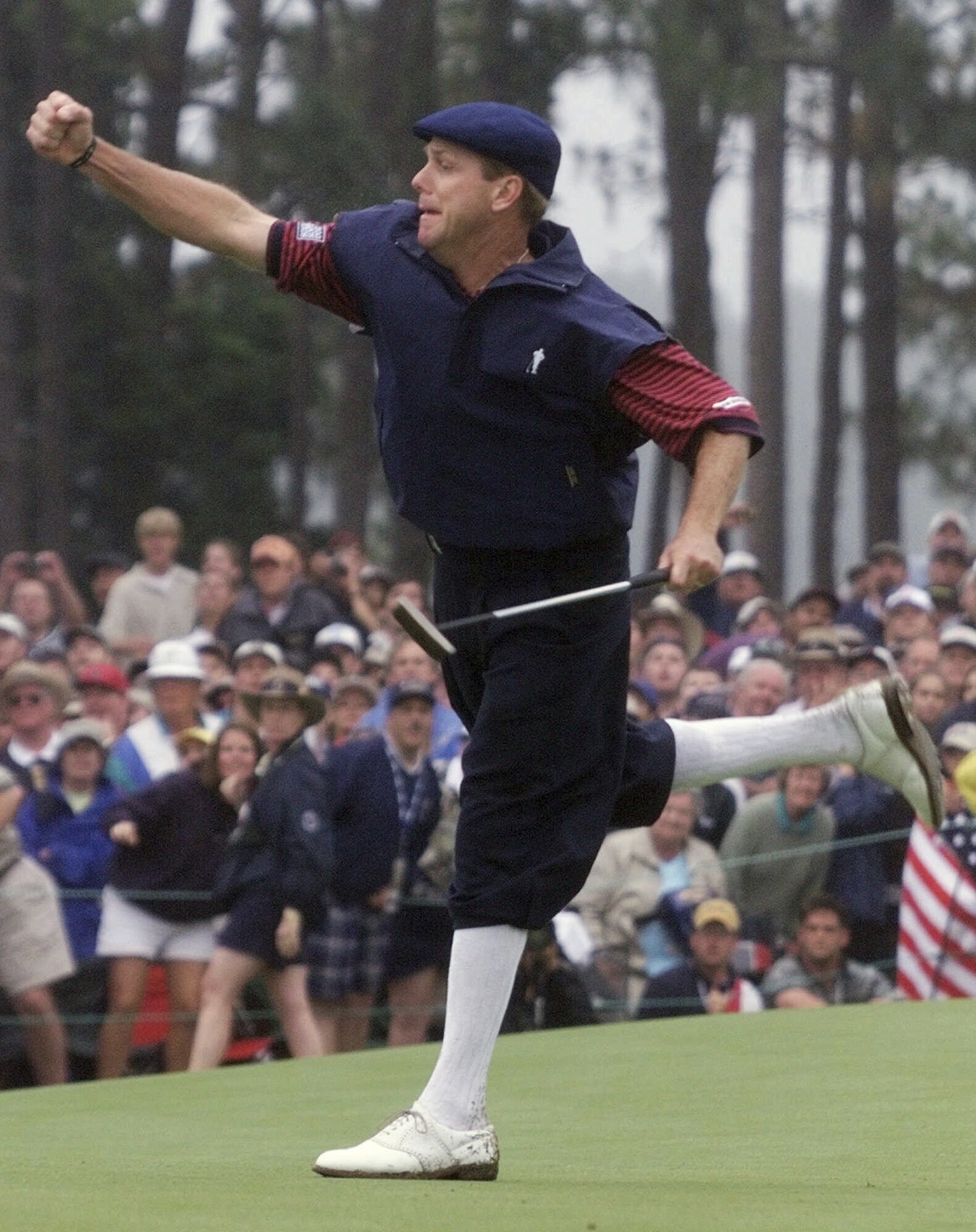 FILE - Payne Stewart celebrates after winning the U.S. Open golf championship at Pinehurst No. 2 in Pinehurst, N.C., June 20, 1999. The U.S. Open returns to Pinehurst for the fourth time, June 13-16, 2024. 