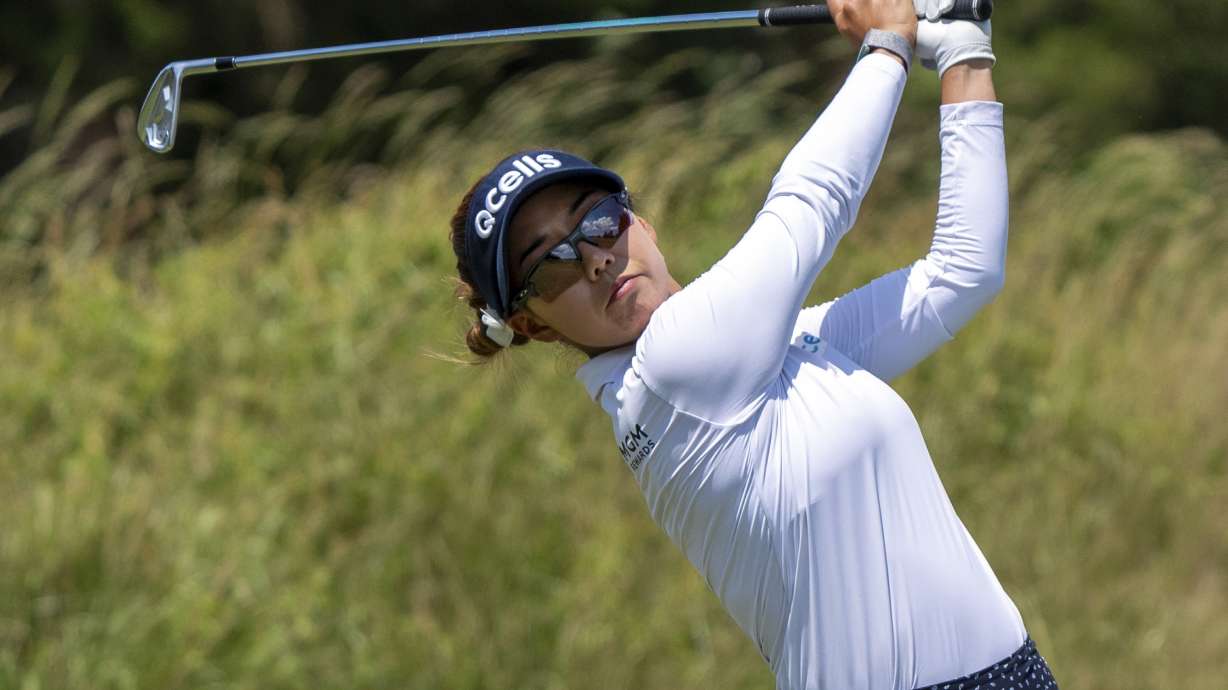Jenny Shin, of South Korea, tees off on the 11th hole during the first round of the ShopRite LPGA Classic golf tournament, Friday, June 7, 2024, in Galloway, N.J..