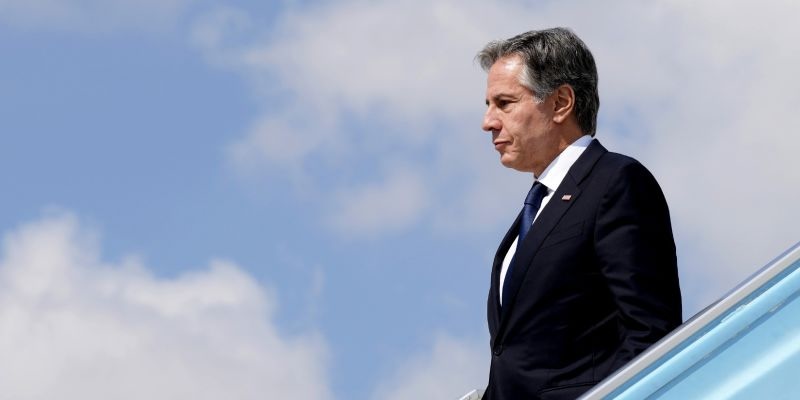 Secretary of State Antony Blinken disembarks from a plane in Tel Aviv, Oct. 16, 2023, from Jordan. Blinken is returning to the Middle East Monday as a proposed Israel-Hamas cease-fire deal hangs in the balance.