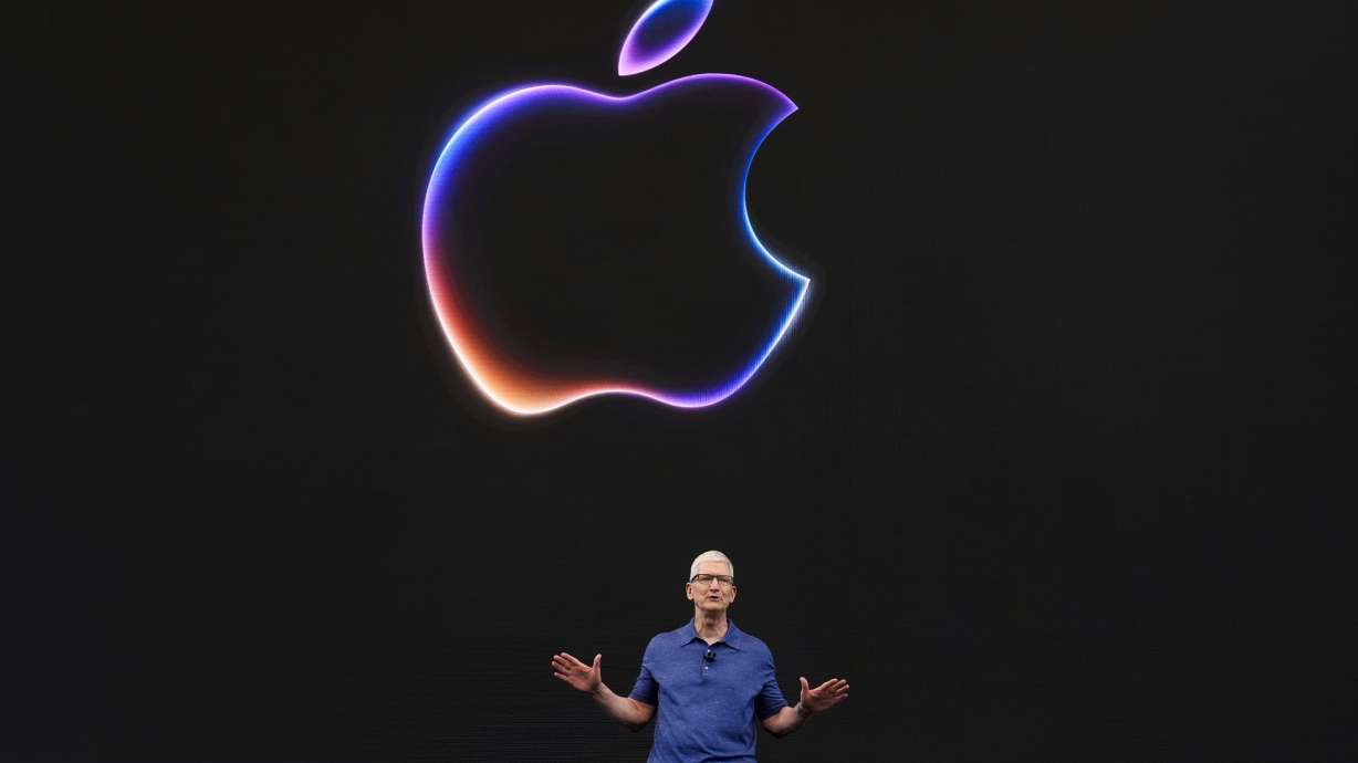 Apple CEO Tim Cook speaks during an announcement of new products on the Apple campus in Cupertino, Calif., Monday. This year's conference is expected to herald the company's move into generative artificial intelligence, marking its late arrival to a technological frontier that's expected to be as revolutionary as the invention of the iPhone.