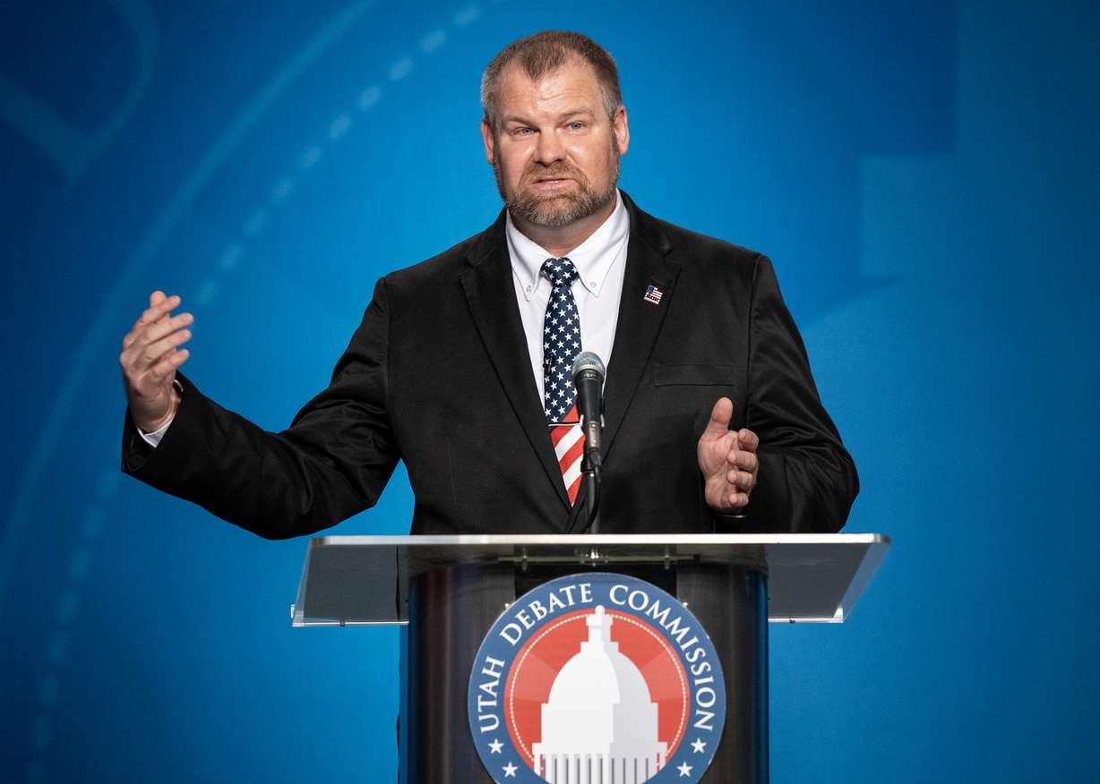 Paul Miller during a 1st Congressional District GOP primary debate at the Eccles Broadcast Center in Salt Lake City, Monday.