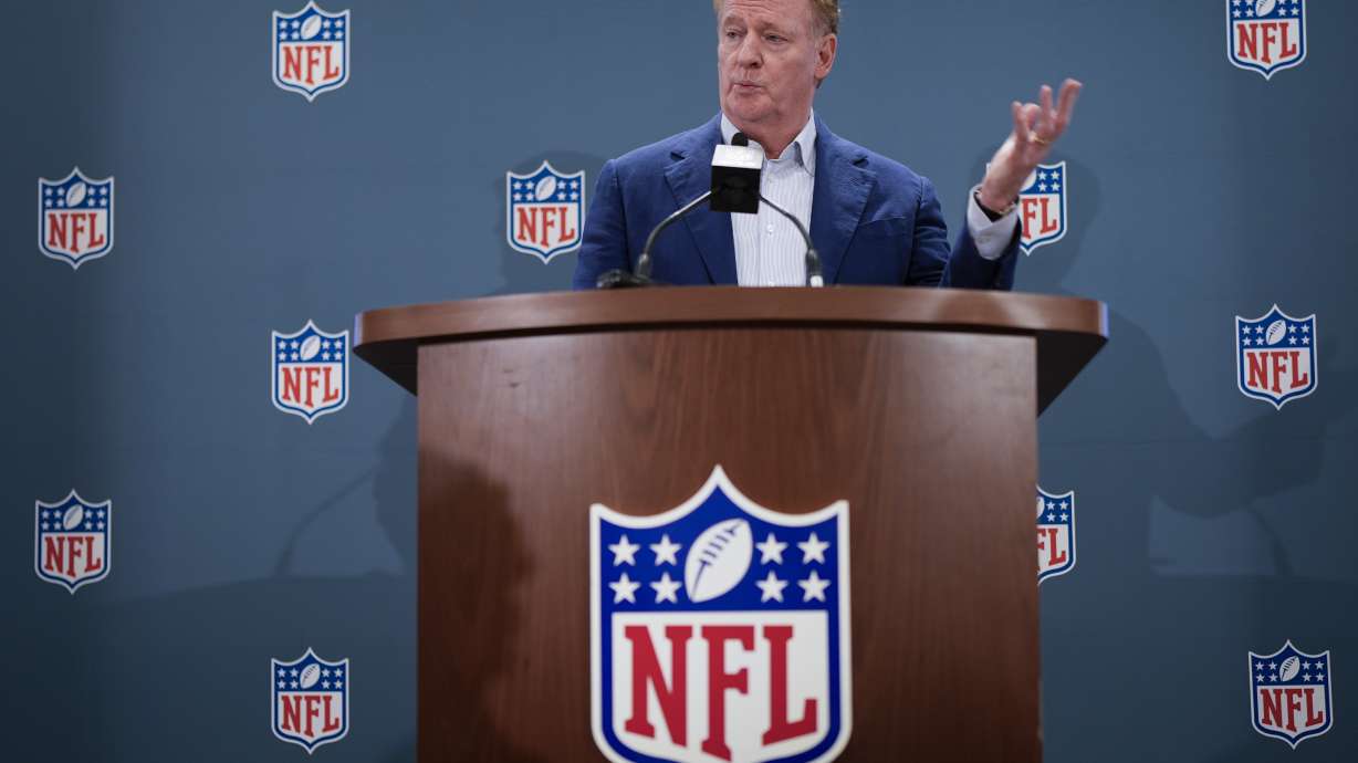 NFL Commissioner Roger Goodell responds to questions during a news conference after the football league's owners spring meetings Wednesday, May 22, 2024, in Nashville, Tenn.