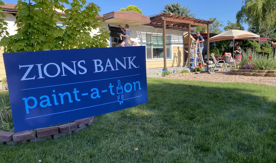 Zions Bank workers volunteered their after-hours time on nearly 30 home improvement service projects in Utah, Idaho and Wyoming this week as part of the 32nd annual Zions Bank Paint-a-Thon service project, on Monday, including the home of Randy and Virginia Nielsen in West Valley City.