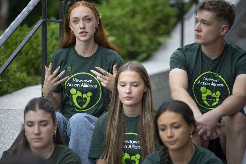 Survivors of the 2012 Sandy Hook Elementary School shooting share their thoughts on high school graduation before a rally against gun violence on June 7 in Newtown, Conn.