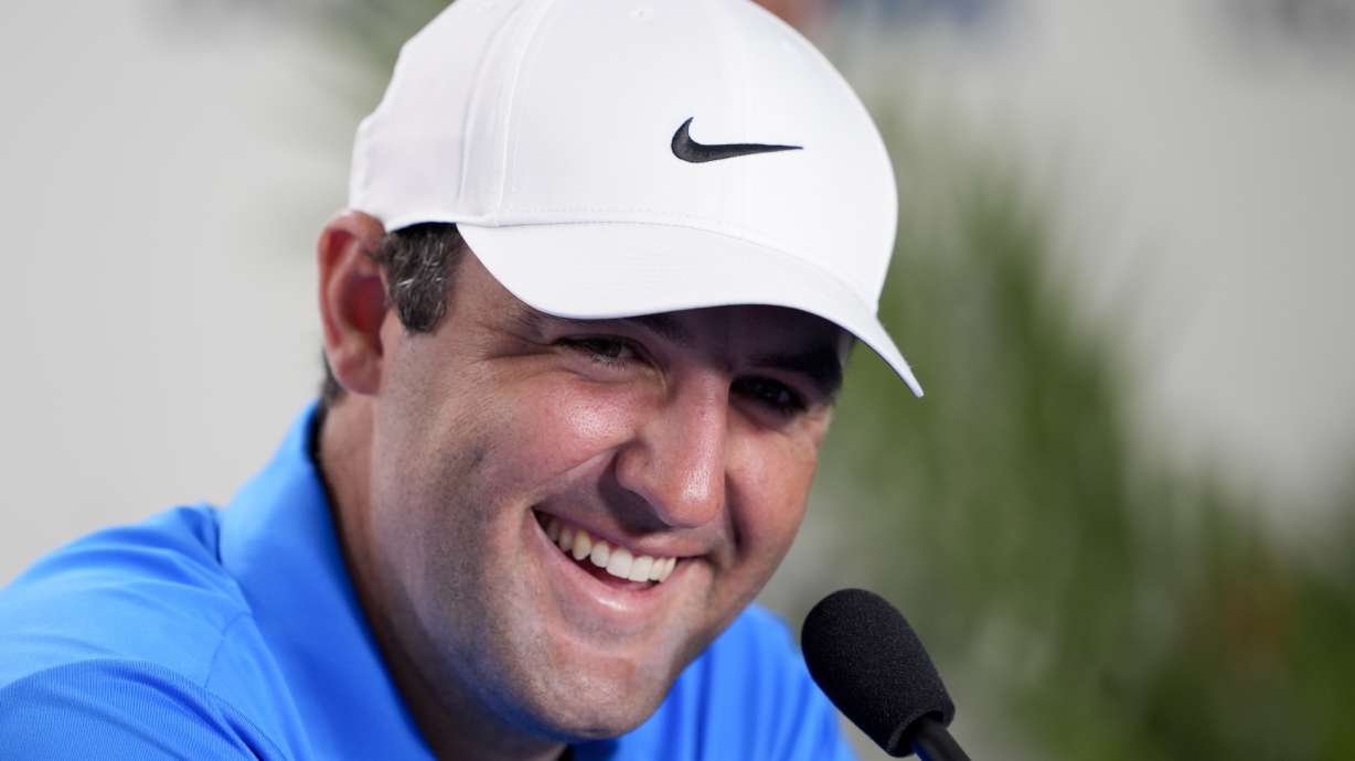 Scottie Scheffler speaks during a news conference at the U.S. Open golf tournament Tuesday, June 11, 2024, in Pinehurst, N.C.