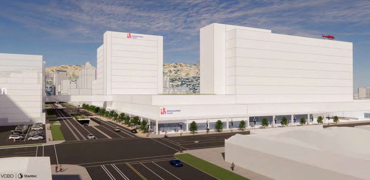 A rendering of an "urban hospital" that would be located in Salt Lake City.