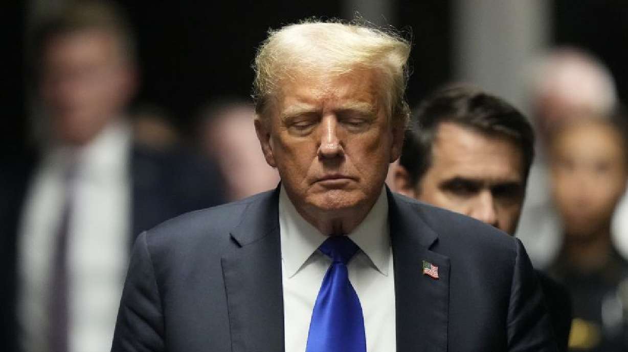 Former President Donald Trump speaks to the media after a jury convicted him of felony crimes for falsifying business records, at Manhattan Criminal Court, May 30 in New York. A new poll shows voter reactions to the convictions.