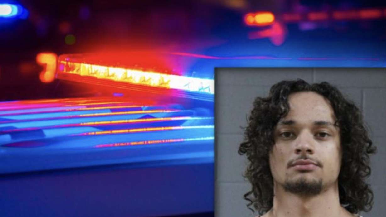 Composite image with background photo by Ajax9/iStock/Getty Images Plus, and overlay booking photo of of 20-year-old Gavin David Williams, of St. George, was taken in Washington County on June 5.