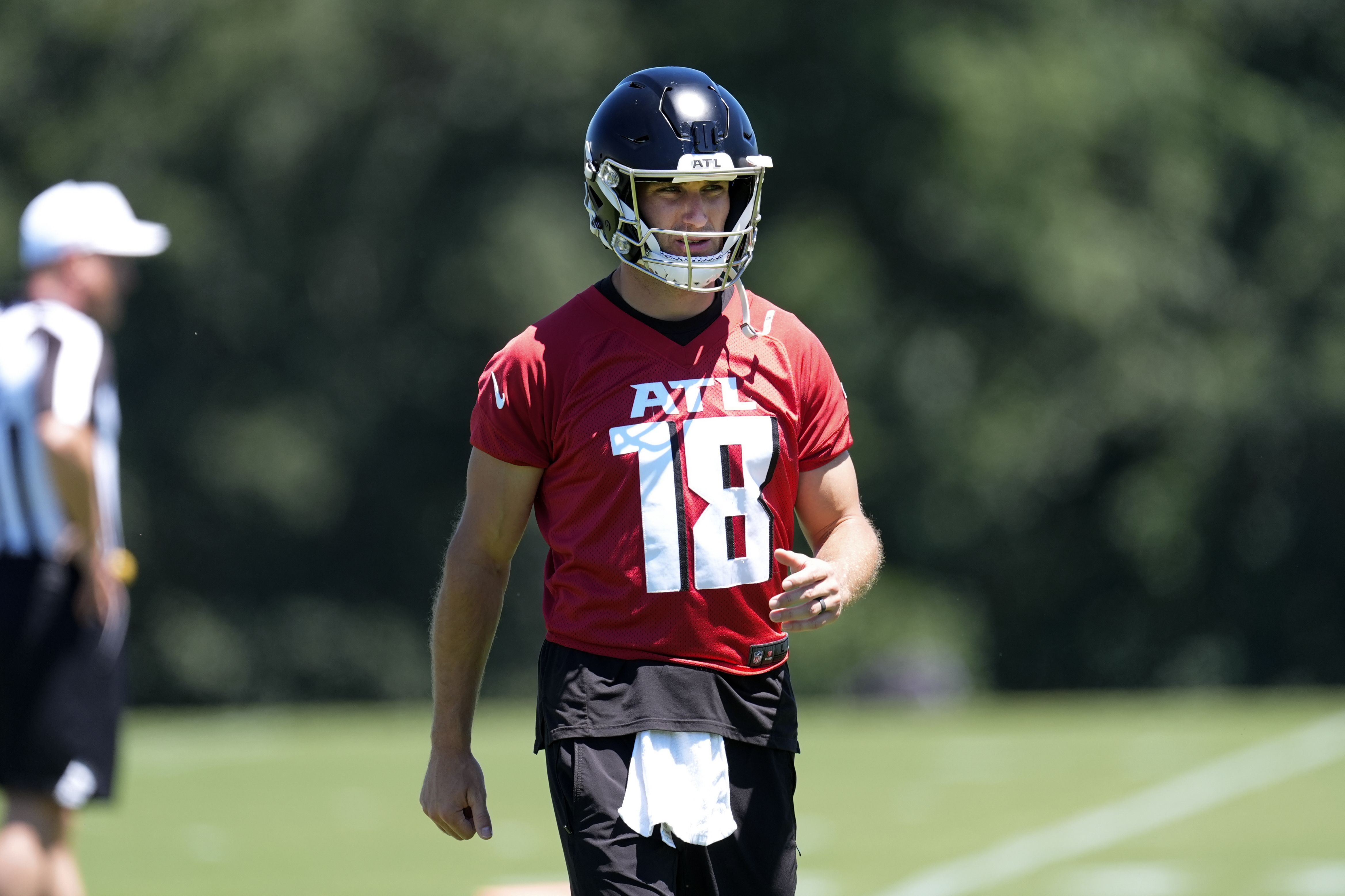 Atlanta Falcons quarterback Kirk Cousins is shwon during a mandatory minicamp NFL football practice Tuesday, June 11, 2024, in Flowery Branch, Ga.