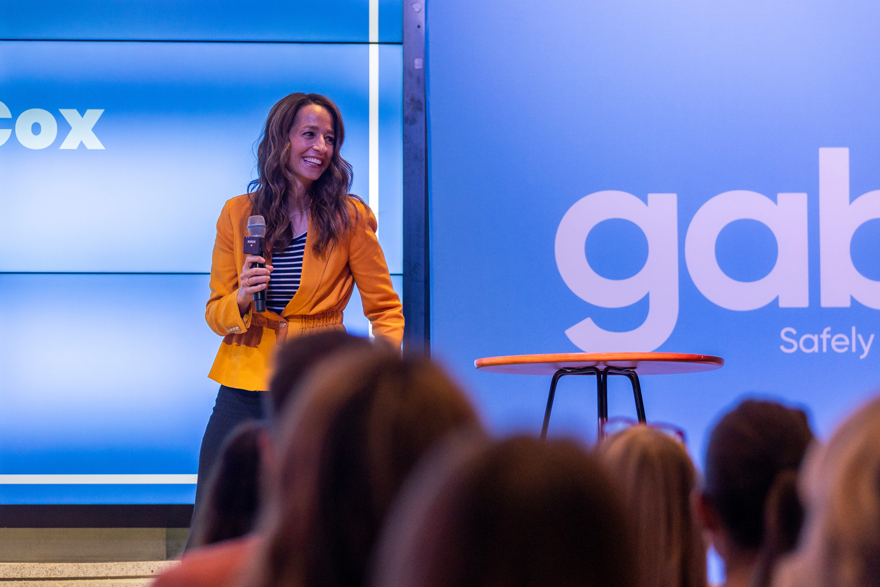 Utah’s first lady Abby Cox speaks to guests, employees and their families during a ribbon-cutting ceremony for Gabb Phones at their new headquarters in Lehi on Thursday.