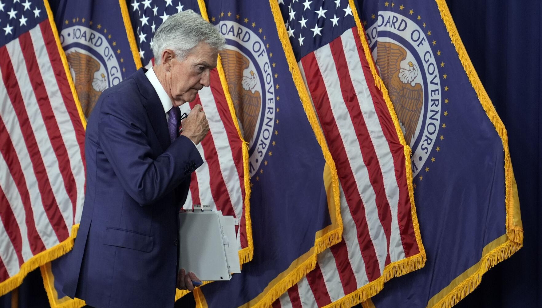 Federal Reserve Board Chair Jerome Powell leaves following a news conference at the Federal Reserve in Washington, Wednesday. The Federal Reserve did not make any changes to its federal funds interest rate Wednesday.