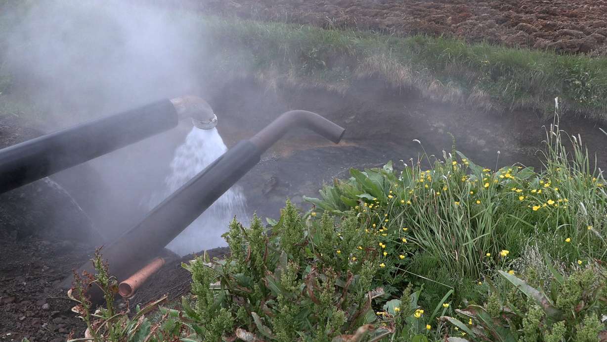 Hot water pipes at a geothermal well in FriÇ’heimar, Iceland, visited by a delegation of Utah leaders on Wednesday.