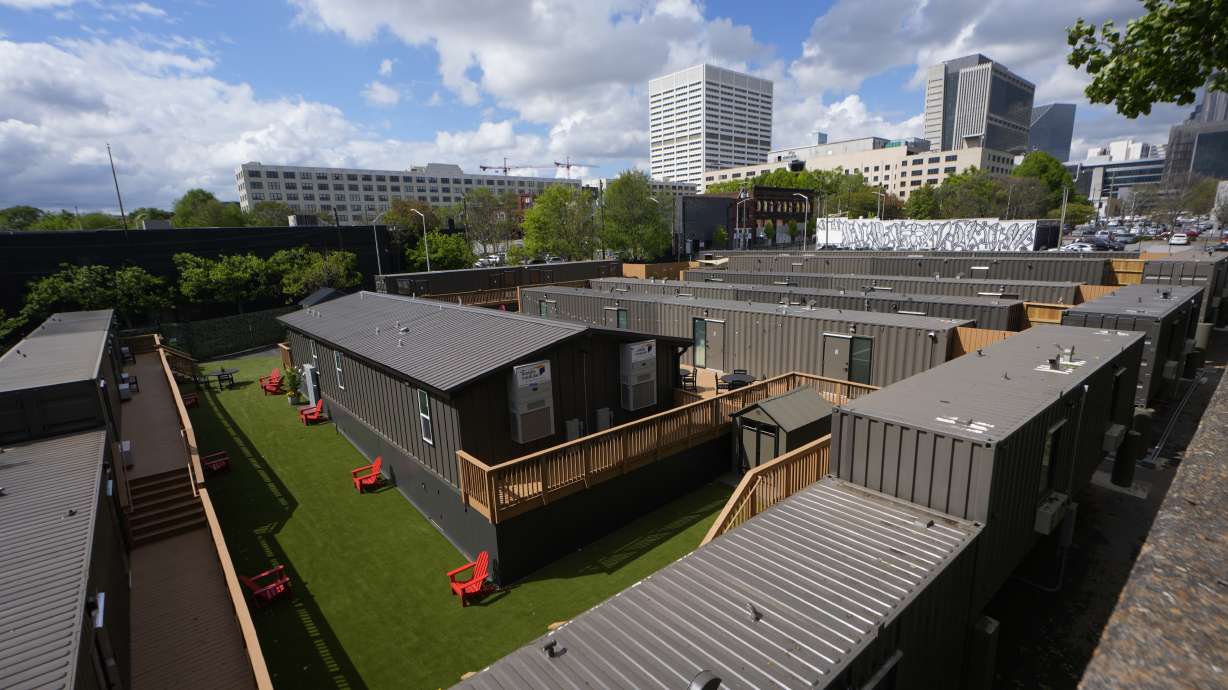 The gated micro community known as “The Melody” is shown April 12 in Atlanta. The Melody is a housing complex made from shipping containers and is intended to help house people from Atlanta's homeless population.