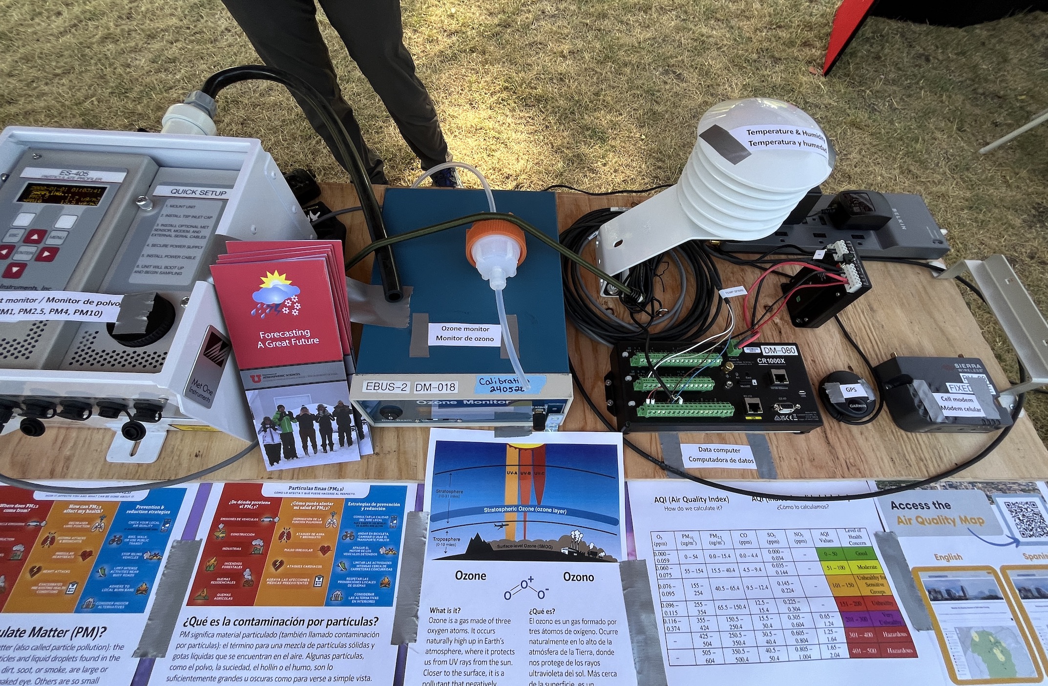 Parts of the air quality monitors installed on buses and trains are displayed at the Air, Art and Alternative Transportation Festival at Jordan Park in Salt Lake City on Thursday.