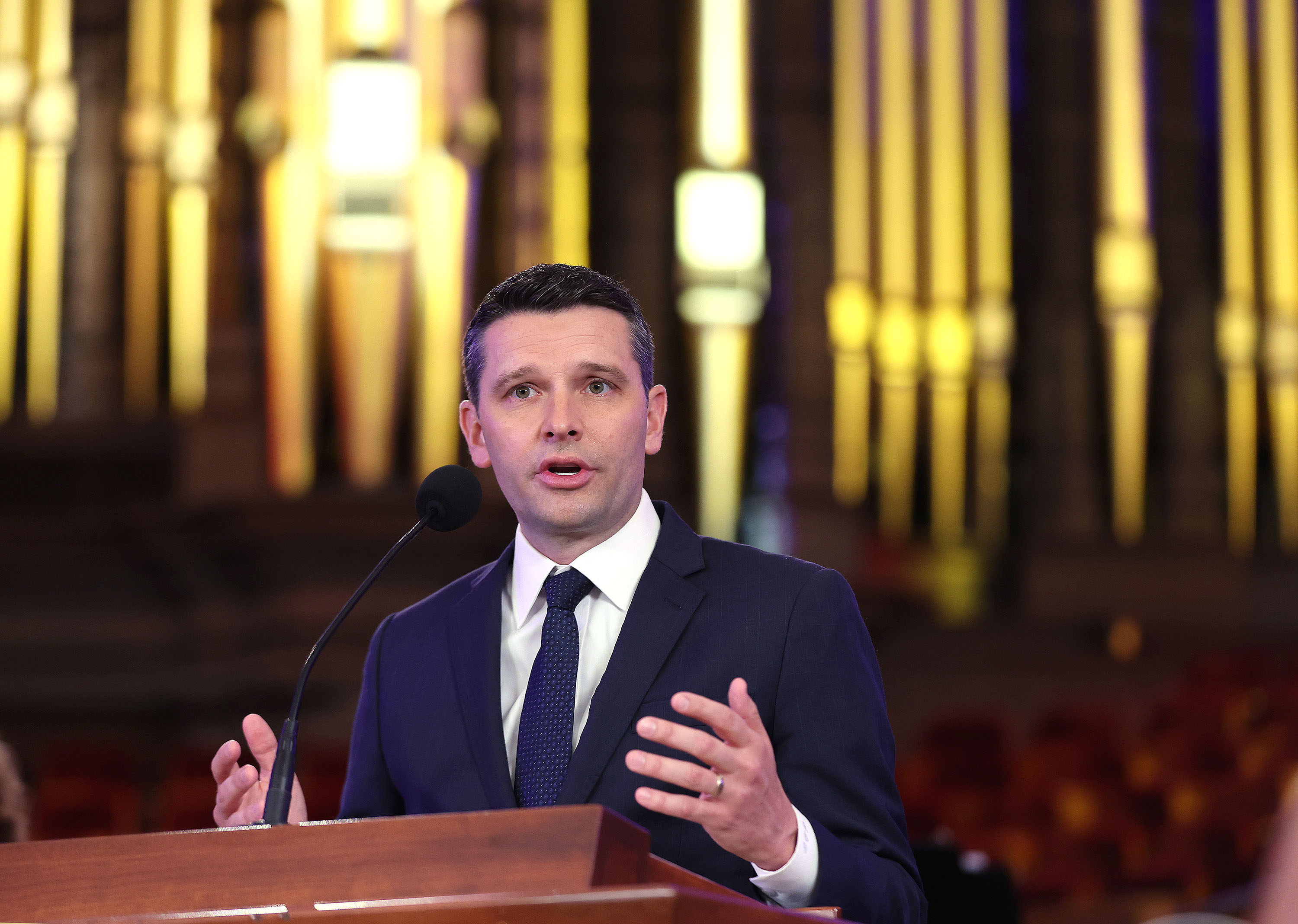 Derrick Porter speaks after being announced as the new voice of the Tabernacle Choir at Temple Square in Salt Lake City on Friday. Porter’s first "Music & the Spoken Word" broadcast will be on Sunday, June 23.