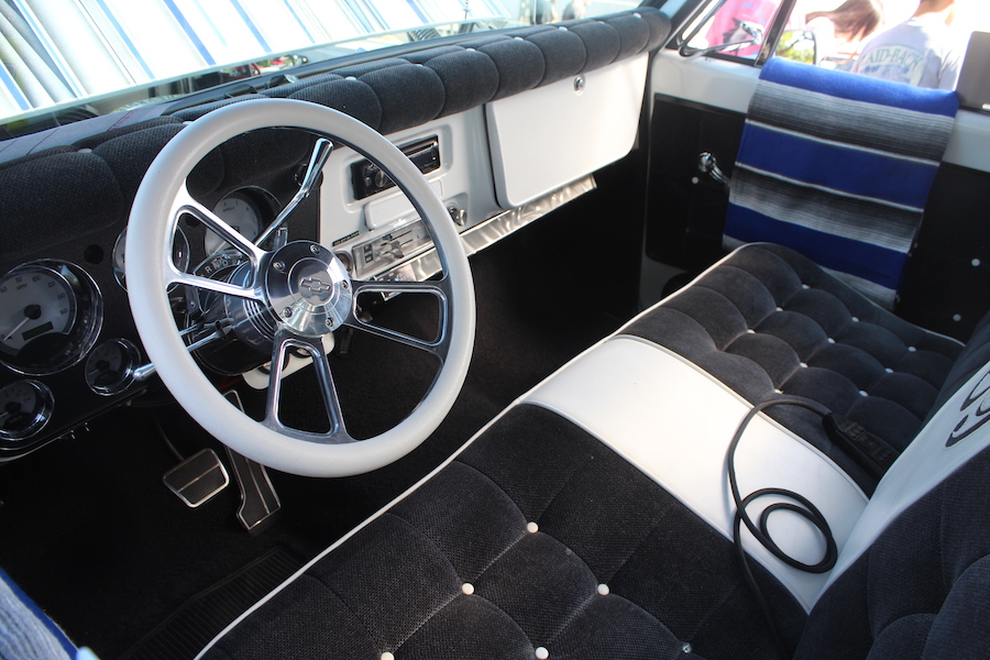 Interior of Andy Turrubiartez's 1969 Chevrolet C10 low-rider pickup.