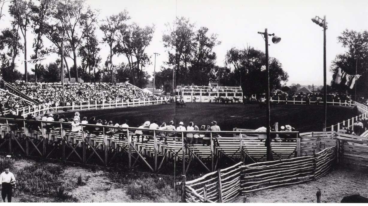The Lehi Rodeo Grounds in 1945. The Lehi Historical Society is unveiling a historical marker honoring the rodeo on June 22.