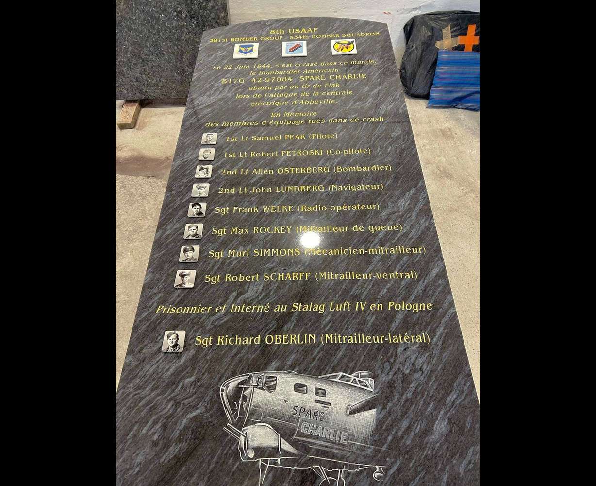 This memorial to the crew of "Spare Charlie," including Utahn Jack Lundberg, was set to be dedicated in France on June 22.