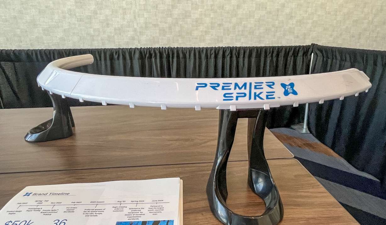 A section of a Premier Spike net is displayed during an Outdoor Retailer event in Salt Lake City on Sunday.