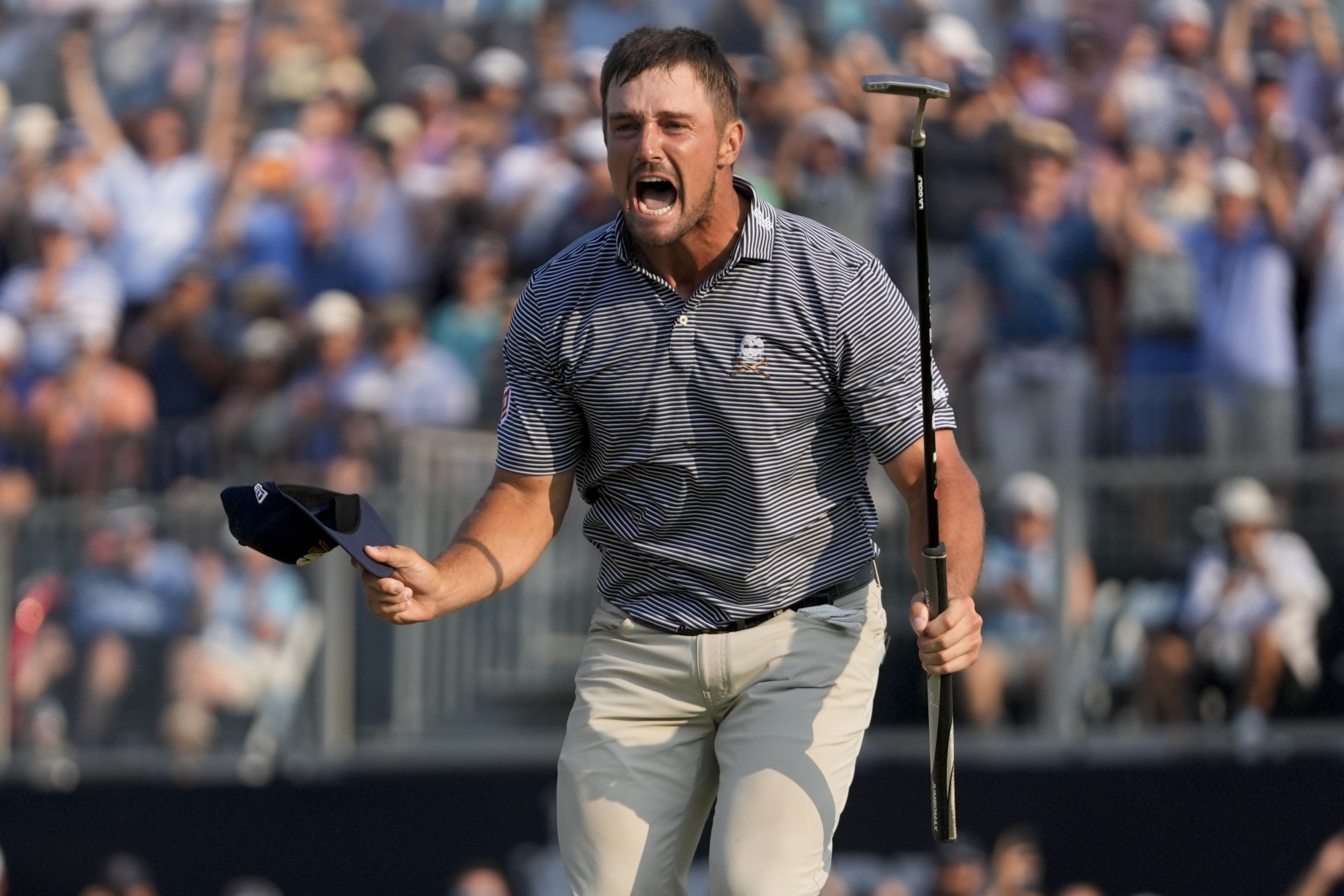 Bryson DeChambeau celebrates after winning the U.S. Open golf tournament Sunday, June 16, 2024, in Pinehurst, N.C.