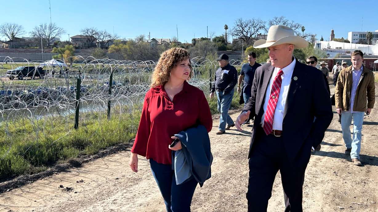 Utah Rep. Celeste Maloy, R-Utah, walks with Gollad County, Texas, Sheriff Roy Boyd at the border in Eagle Pass, Texas, on Jan. 3. Maloy briefed state lawmakers about recent visits to the border during a meeting Monday.
