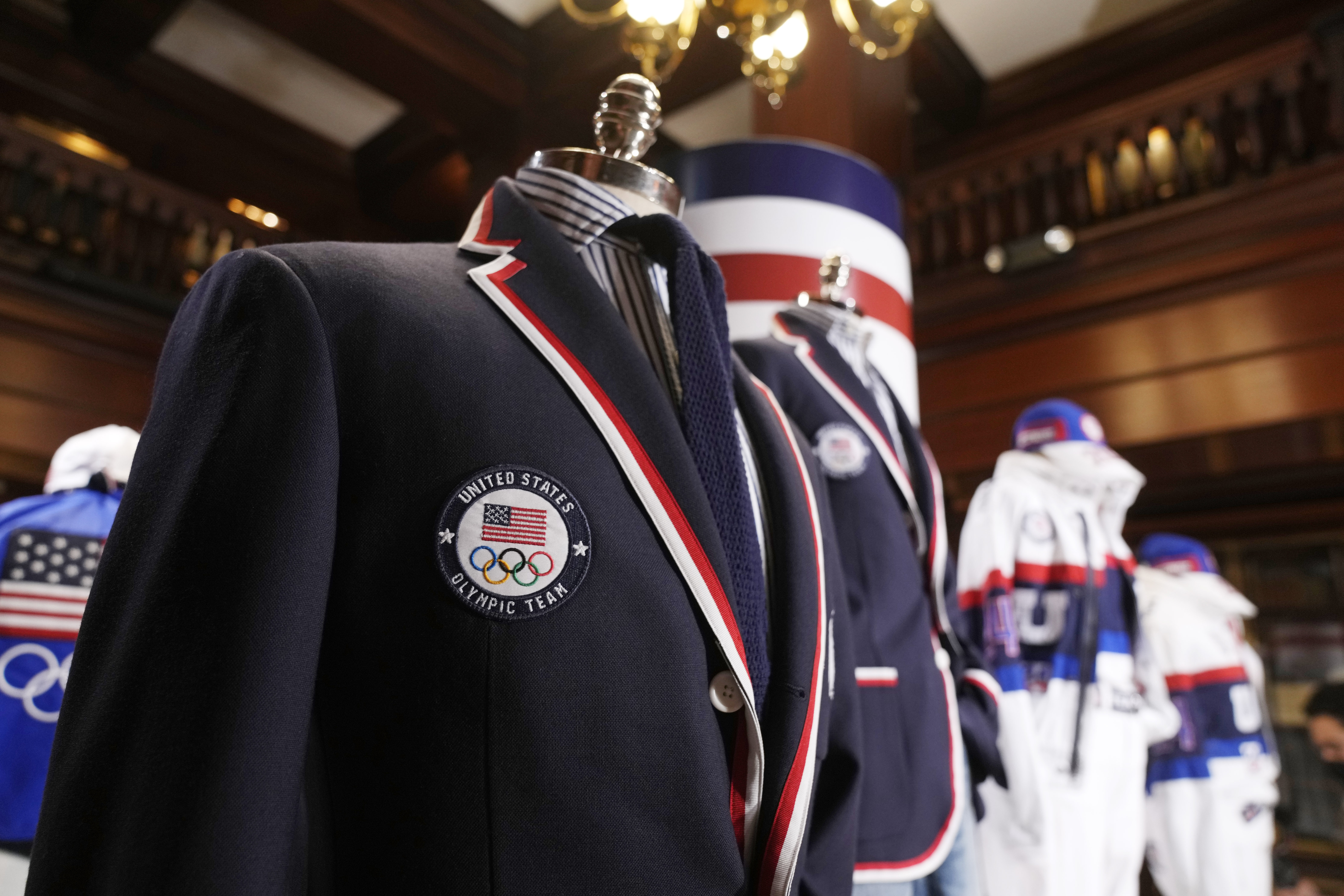 Team USA Paris Olympics attire is displayed at Ralph Lauren headquarters on Monday, June 17, 2024, in New York. 