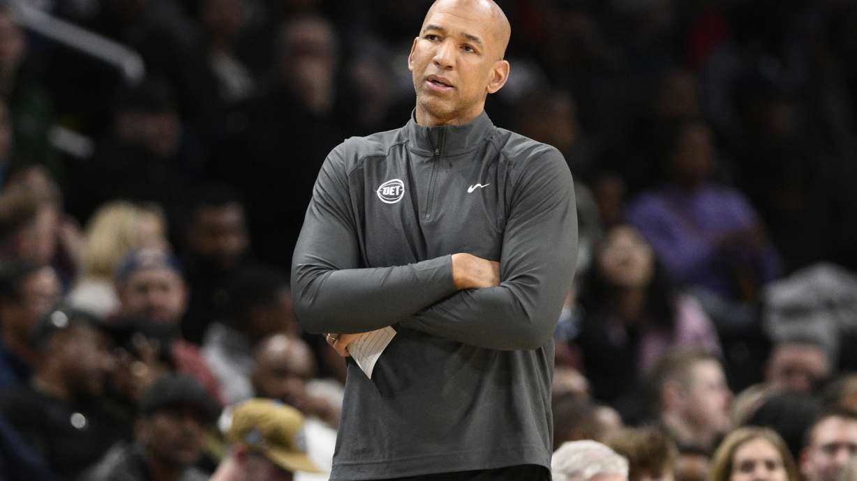 FILE - Detroit Pistons head coach Monty Williams looks on during the first half of an NBA basketball game against the Washington Wizards, Friday, March 29, 2024, in Washington. The Detroit Pistons have fired coach Monty Williams after just one season, a person with knowledge of the decision told The Associated Press on Wednesday, June 19.