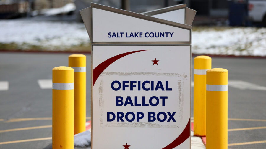 An official ballot drop box is pictured outside of the Salt Lake County Government Center in Salt Lake City on March 5. As more elected officials on a local level report threats, county clerks say they bear the brunt.