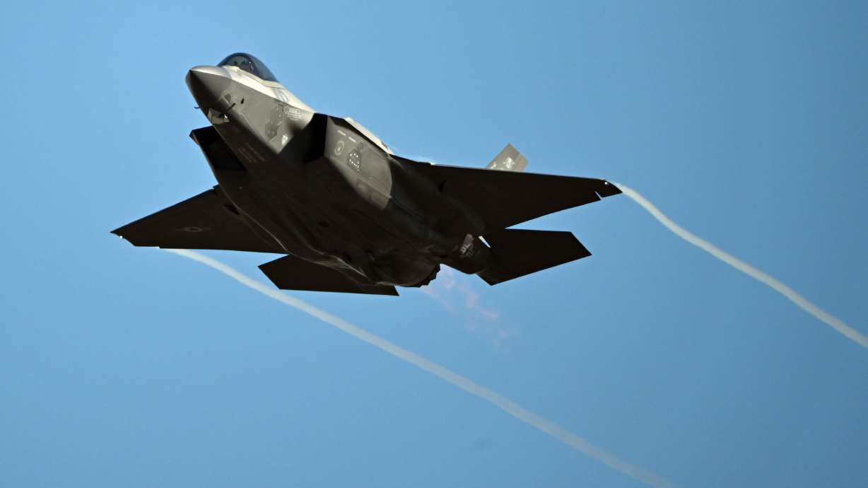 An F-35A Lightning II Demonstration Team commander performs a demonstration flight at Hill Air Force Base in Ogden on March 19. The House passed the $883.7 billion annual defense policy bill earlier this week, largely along party lines.