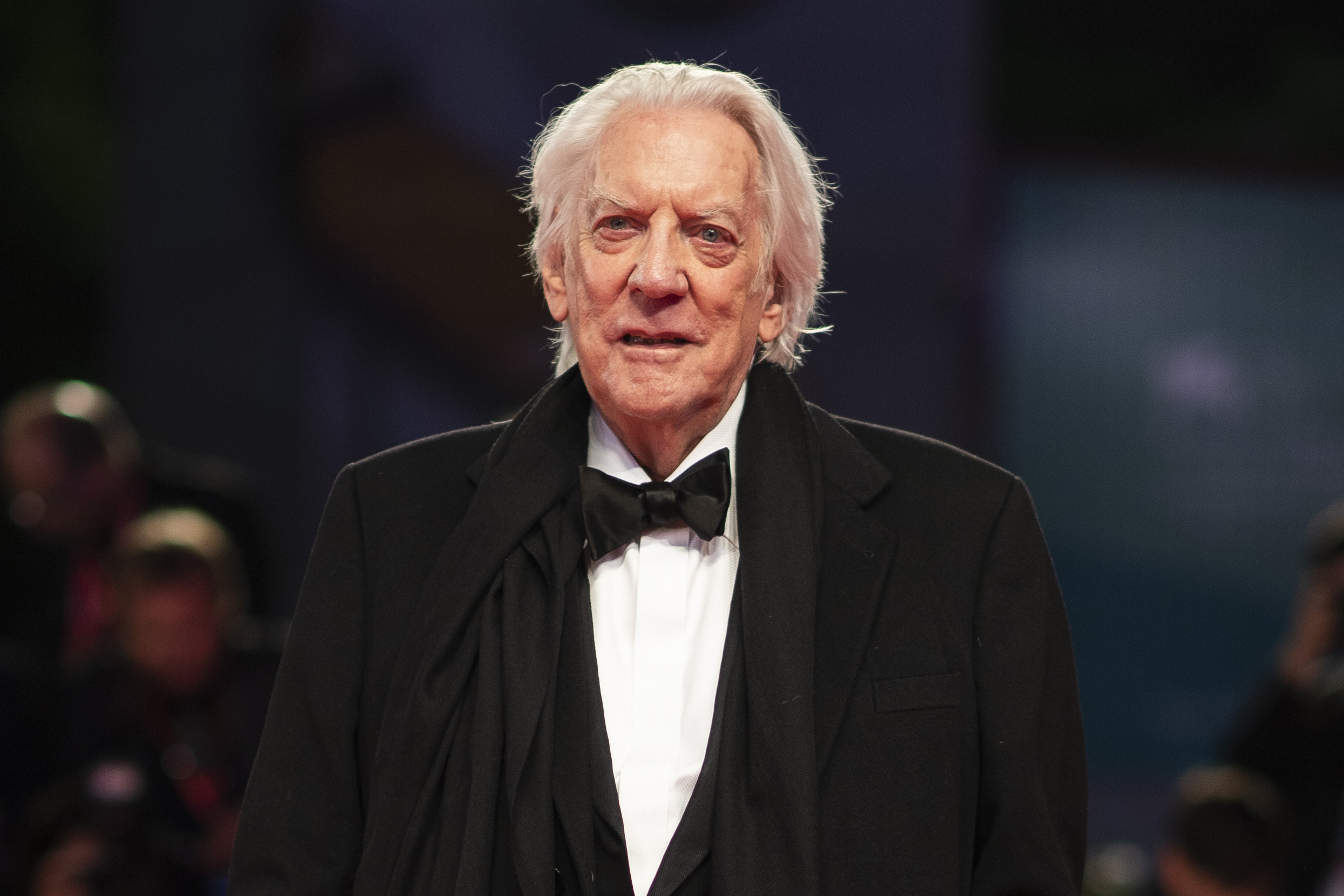 Actor Donald Sutherland appears at the premiere of the film "The Burnt Orange Heresy" at the 76th edition of the Venice Film Festival, Venice, Italy, on Sept. 7, 2019. Sutherland, the towering Canadian actor, has died at 88.
