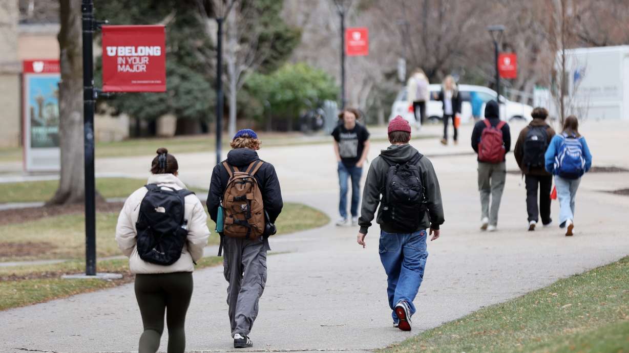 People walk through the University of Utah campus in Salt Lake City on March 13. The U. announced Thursday it will eliminate cultural centers for Black, female and LGBT students as it reorganizes its diversity initiatives to comply with HB261.