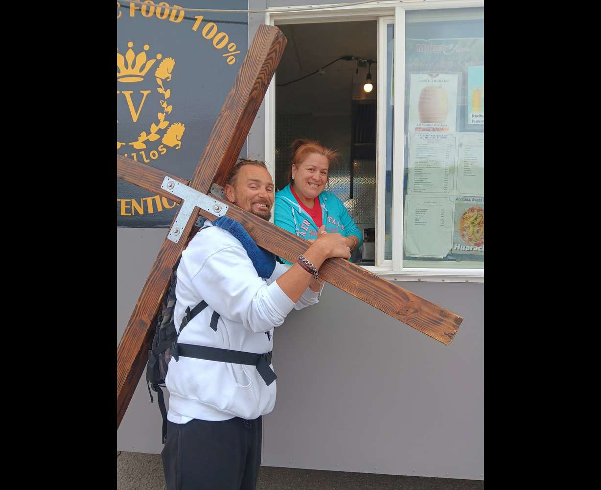 Nick Schindler is carrying a 75-pound cross across the United States, and he's in Utah this month. Schindler says he's spreading the 'gospel of Jesus Christ' and advocating for people experiencing homelessness.