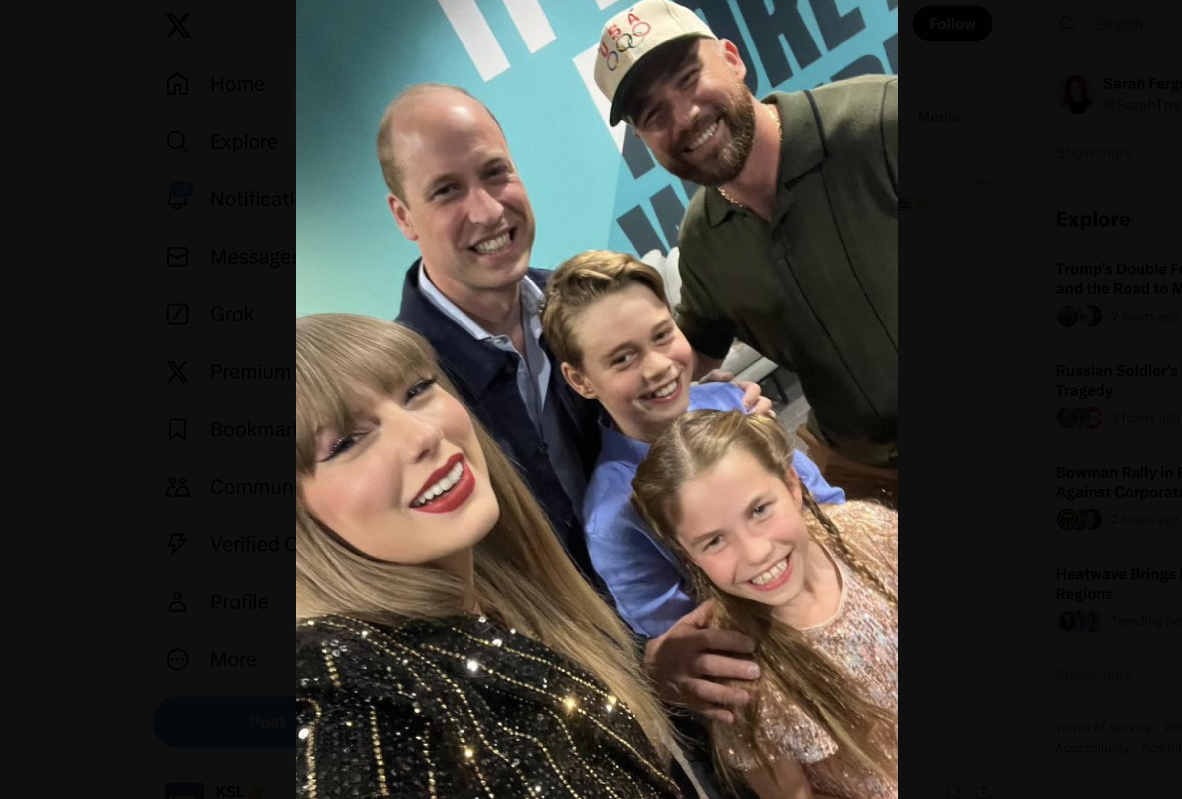 Taylor Swift shared a photo with Prince William, Prince George, Princess Charlotte and Travis Kelce, at Swift’s concert in London on Friday.