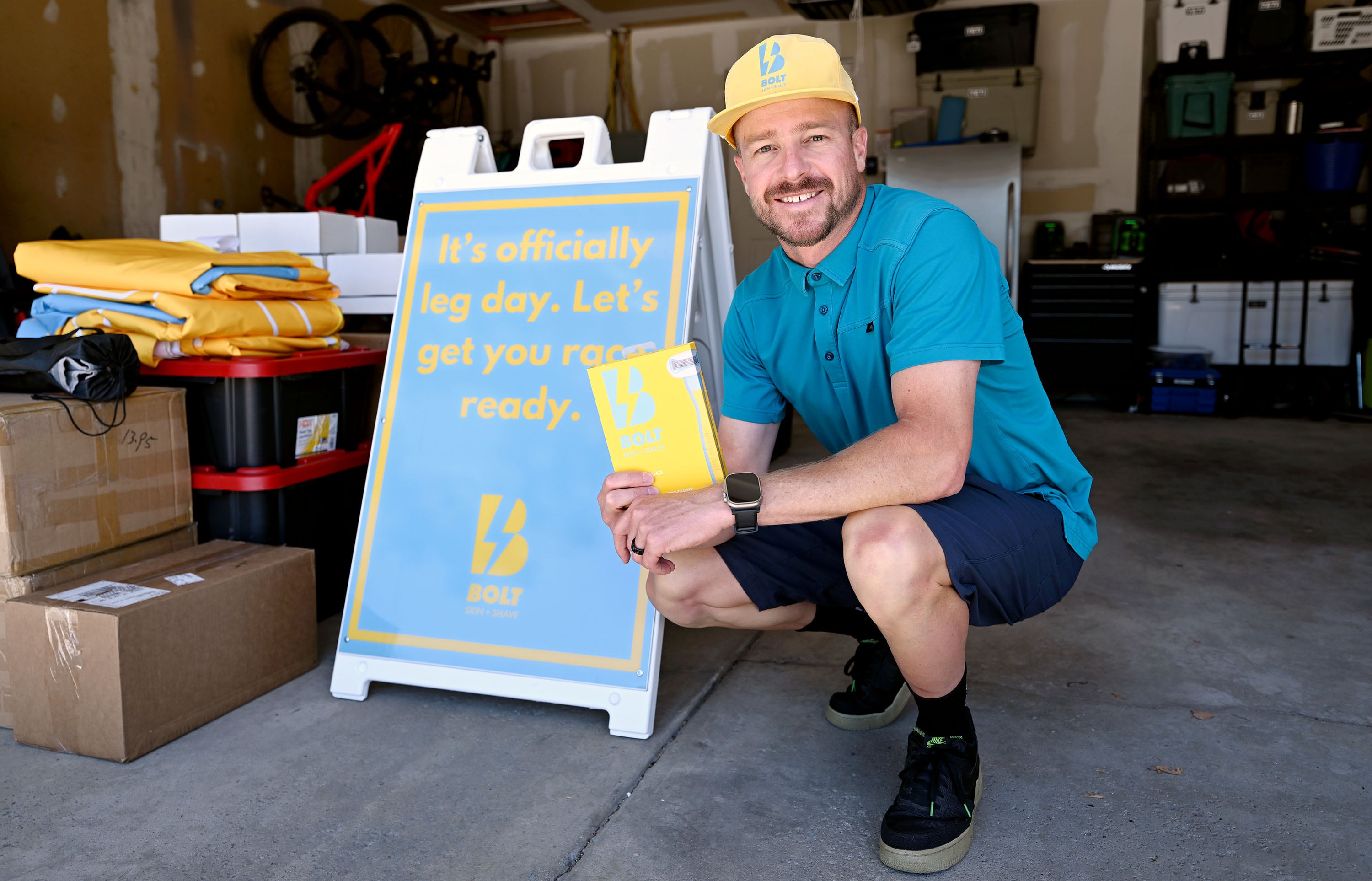 Adam Barker poses in Cottonwood Heights on June 4. Barker has started a small business called Bolt that is targeting men who shave their legs.