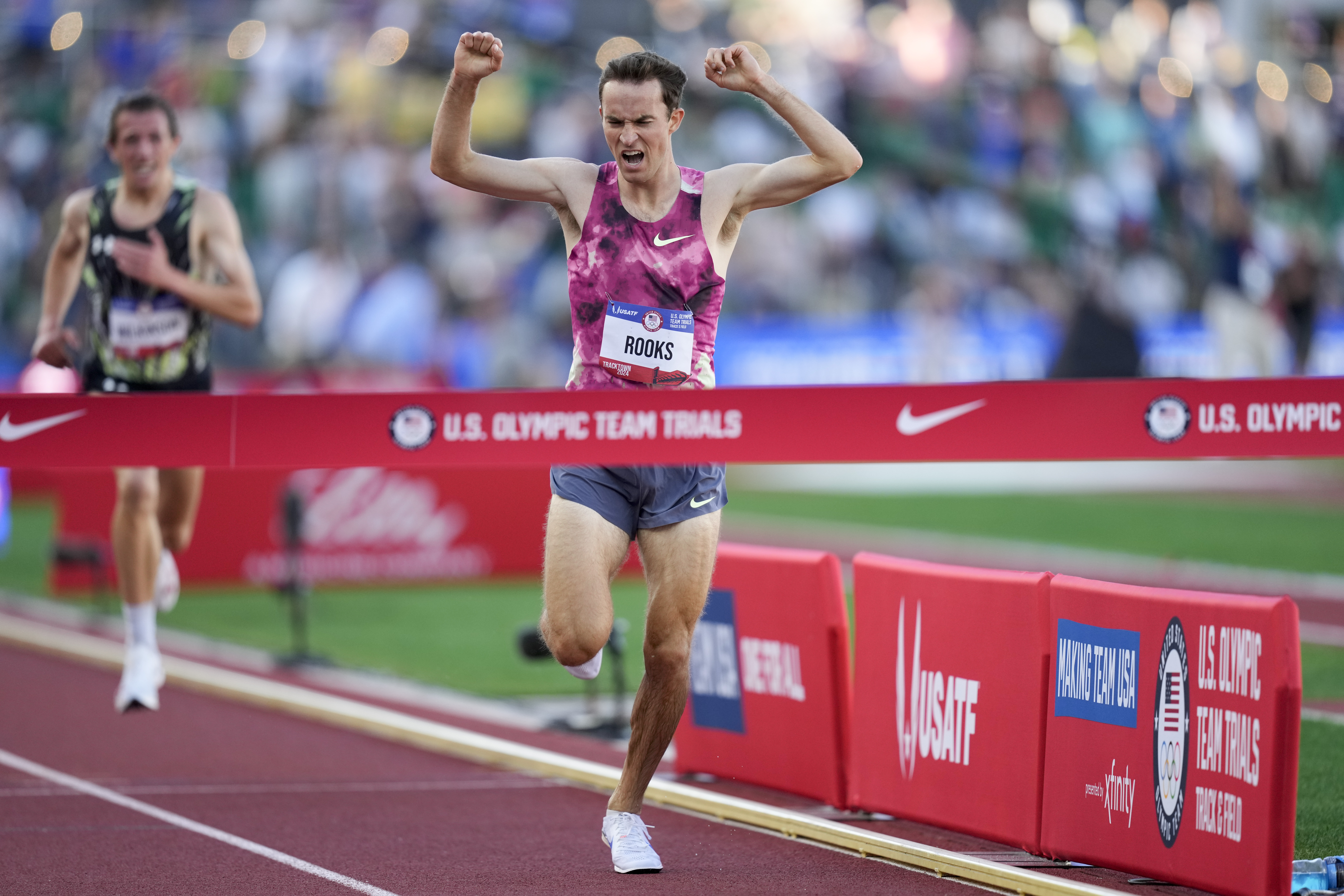 Kenneth Rooks wins the men's 3000-meter steeplechase final during the U.S. Track and Field Olympic Team Trials Sunday, June 23, 2024, in Eugene, Ore.