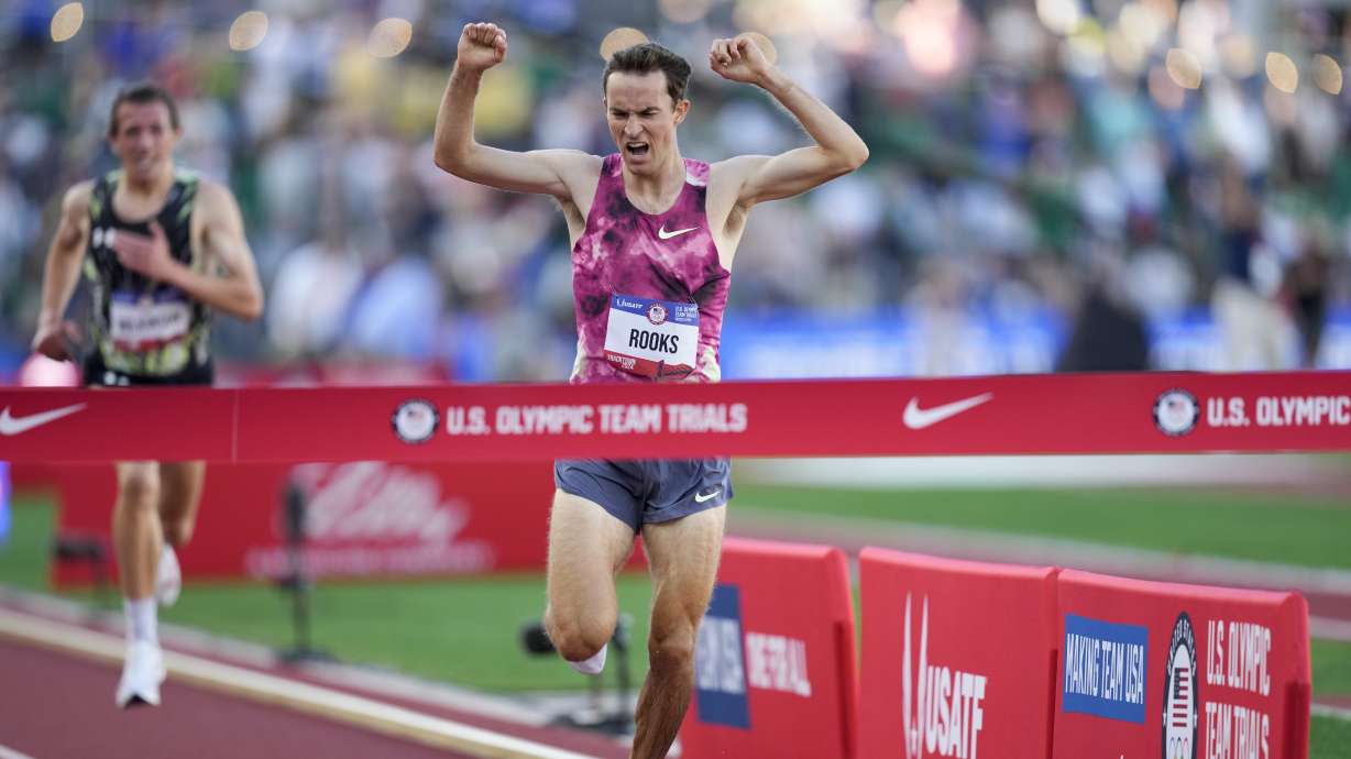 Kenneth Rooks wins the men's 3000-meter steeplechase final during the U.S. Track and Field Olympic Team Trials Sunday, June 23, 2024, in Eugene, Ore.