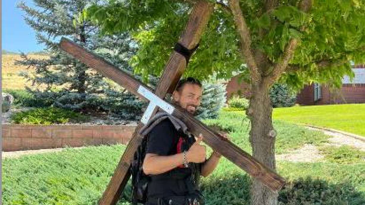 Nick Schindler is carrying a 75-pound cross across the United States, and he's in Utah this month. Schindler says he's spreading the "gospel of Jesus Christ" and advocating for people experiencing homelessness.