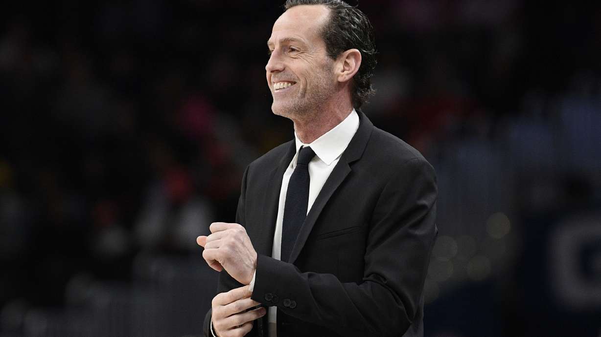 FILE - Brooklyn Nets coach Kenny Atkinson watches during the first half of the team's NBA basketball game against the Washington Wizards, Feb. 1, 2020, in Washington. The Cleveland Cavaliers are hiring Golden State assistant Kenny Atkinson as their new coach, a person familiar with decision told the Associated Press on Monday, June 24, 2024.